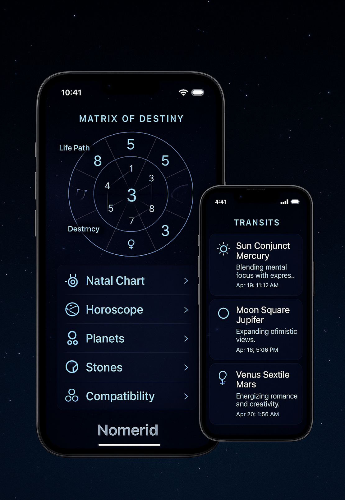 Screenshot of the Nomerid numerology and astrology dashboard